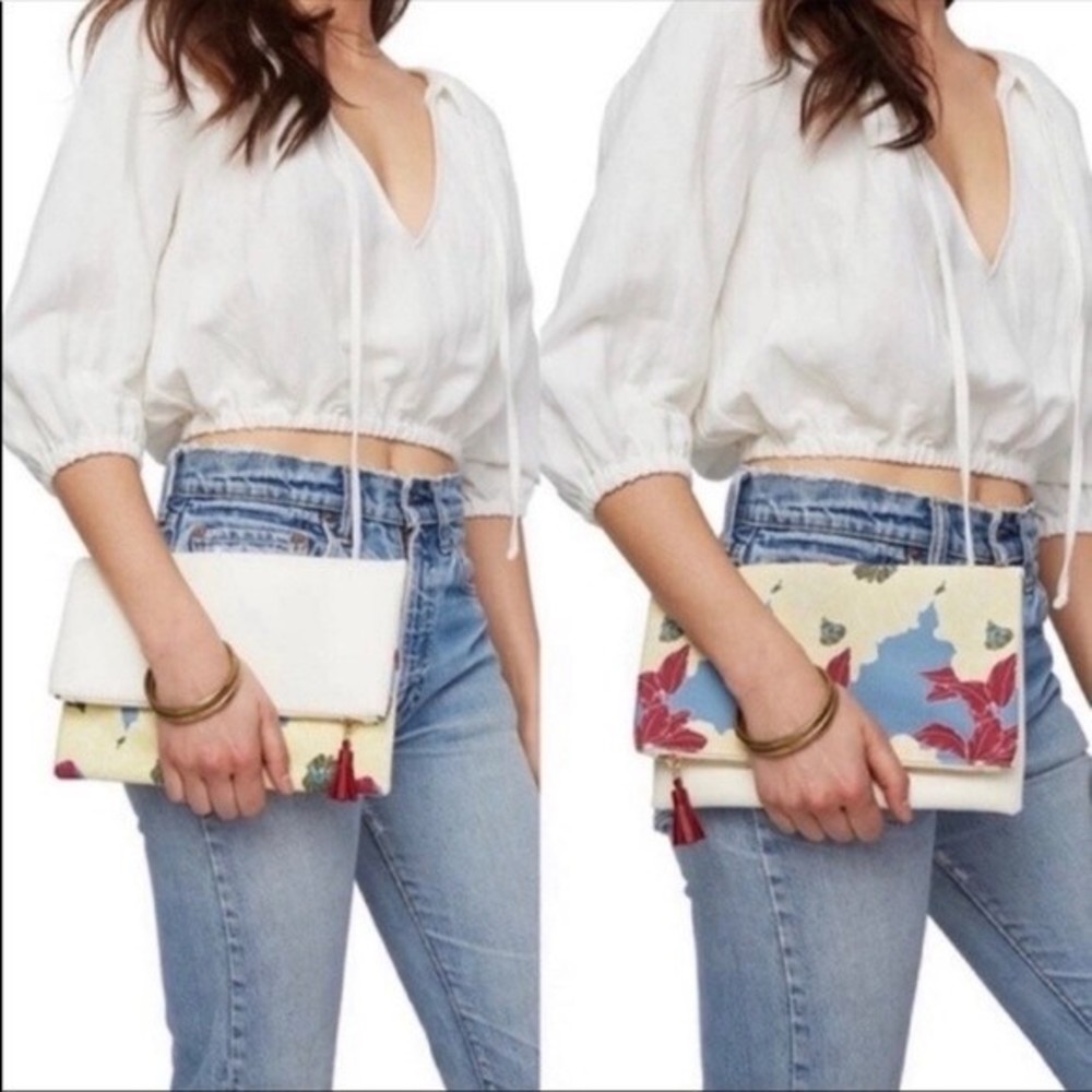 RACHEL Pally floral clutch with beauty samples